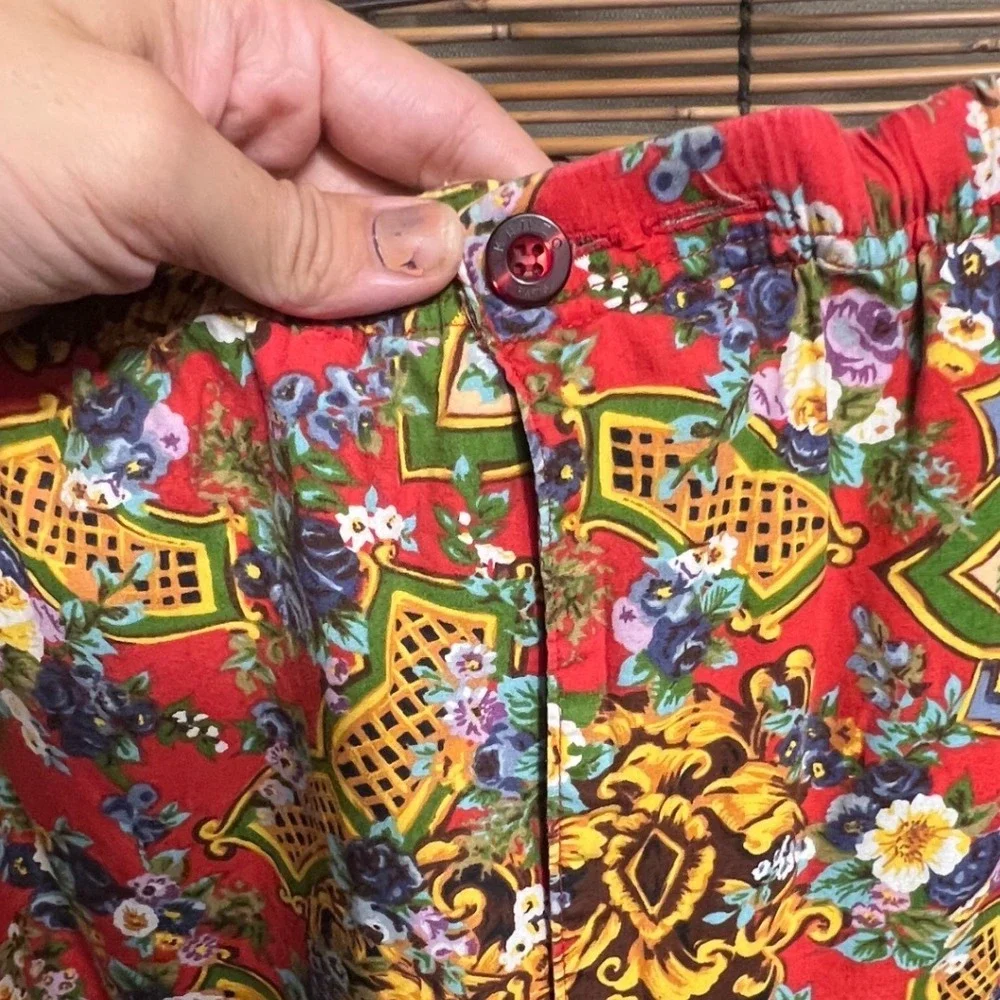 Kenzo Vintage 2 Piece Set Red Floral Mandala Shirt and Pants Outfit